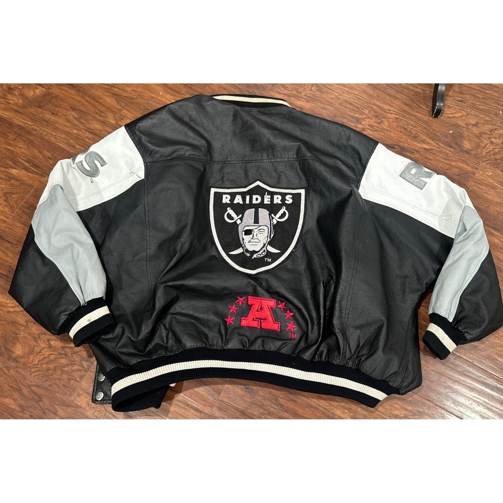 Vintage G Iii & Carl Banks Raiders Leather Varsity Black NFL Jacket Men Size 5XL